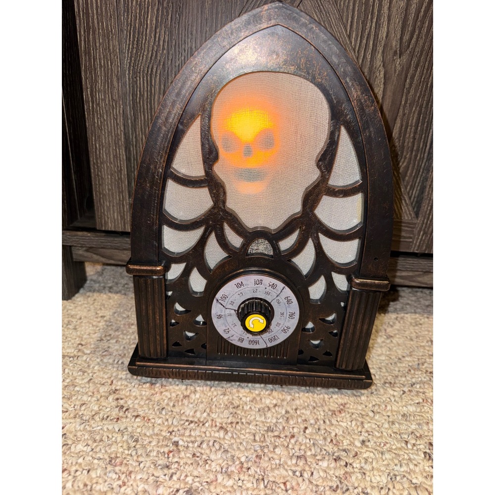 Halloween Light Up Color Changing Skull Vintage Style Cathedral Radio Prop